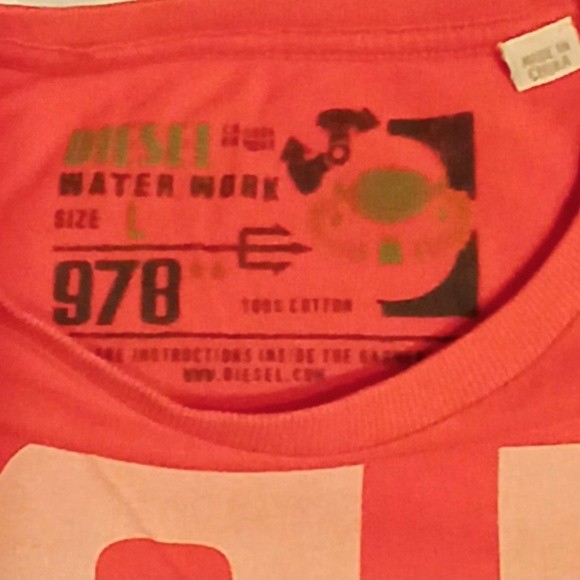 Vintage Diesel Water Works 978 Premium T-Shirt Orange Yellow Graphic Men L - Picture 2 of 3